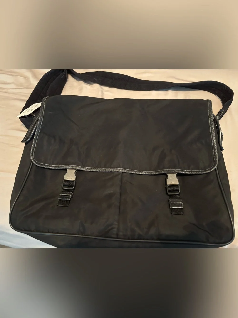 Authentic Vintage Prada Black Tessuto Nylon Double Buckle Messenger Bag